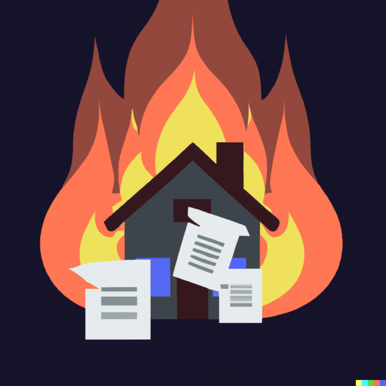 Documents on fire